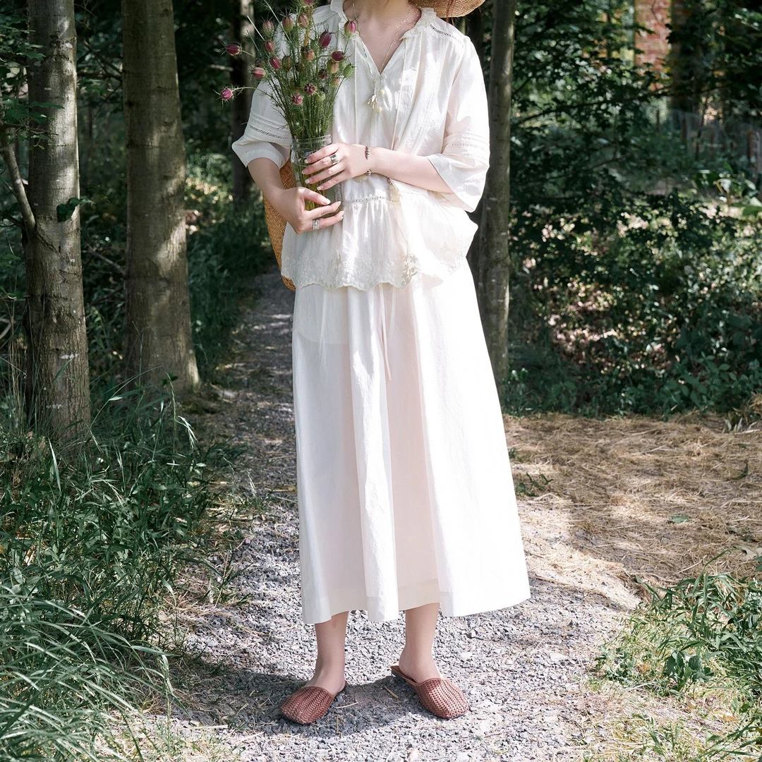 「白描工作间」"兰斯林沙丘"荷叶领设计感拼接法式衬衫/无袖背心