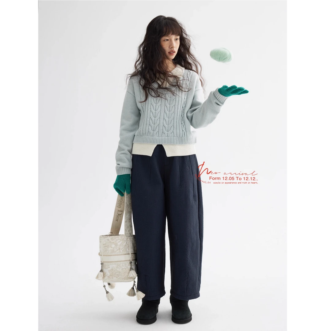 「白描工作间」"博莱德尔"竖绗线萝卜廓形显瘦九分棉裤