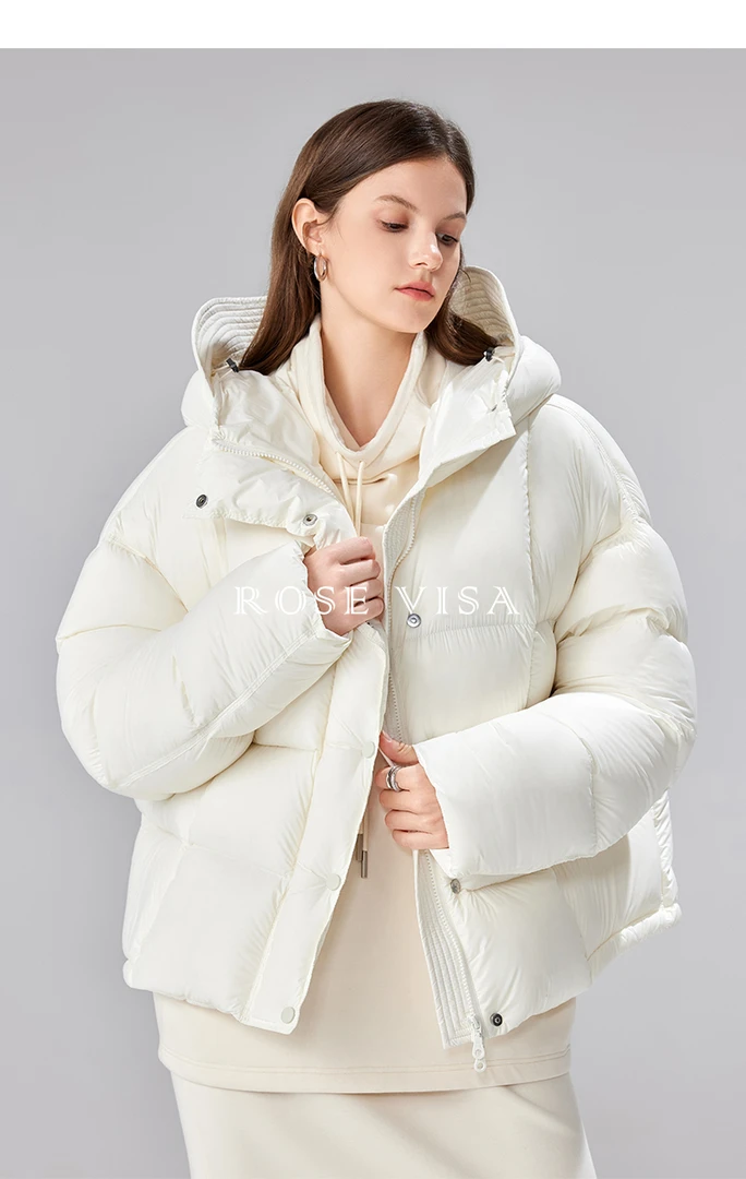 优品2024AW新国标95白鹅绒花边帽时尚保暖女装短款羽绒服81023