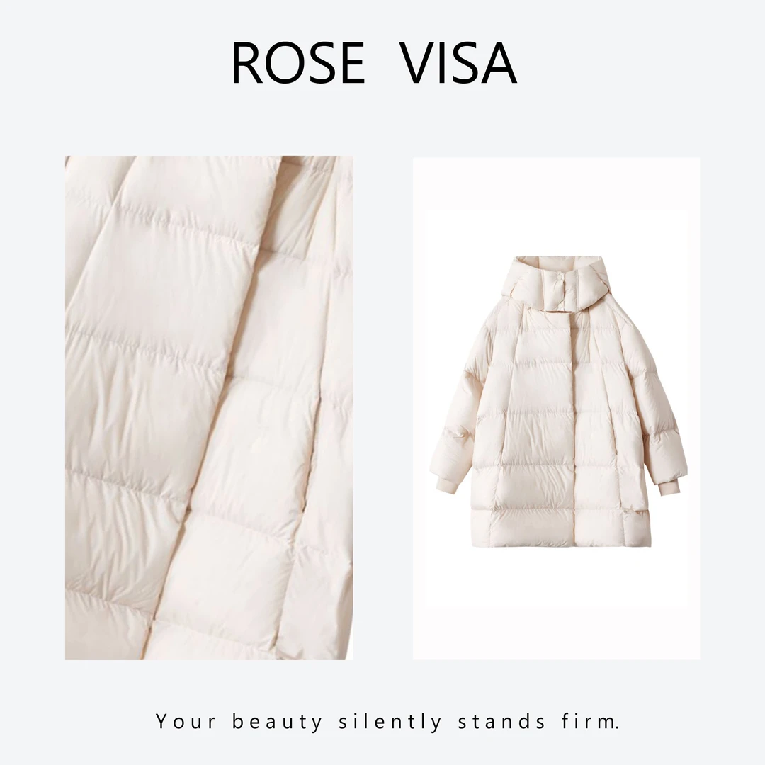 新国标95白鹅绒可拆卸帽子长款羽绒服女款时尚休闲百搭羽绒服