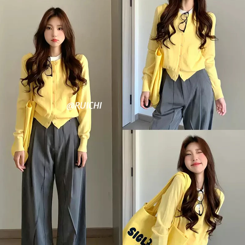 甜酷少女2025早秋新款奶呼呼纯色小众针织开衫慵懒外套上衣女