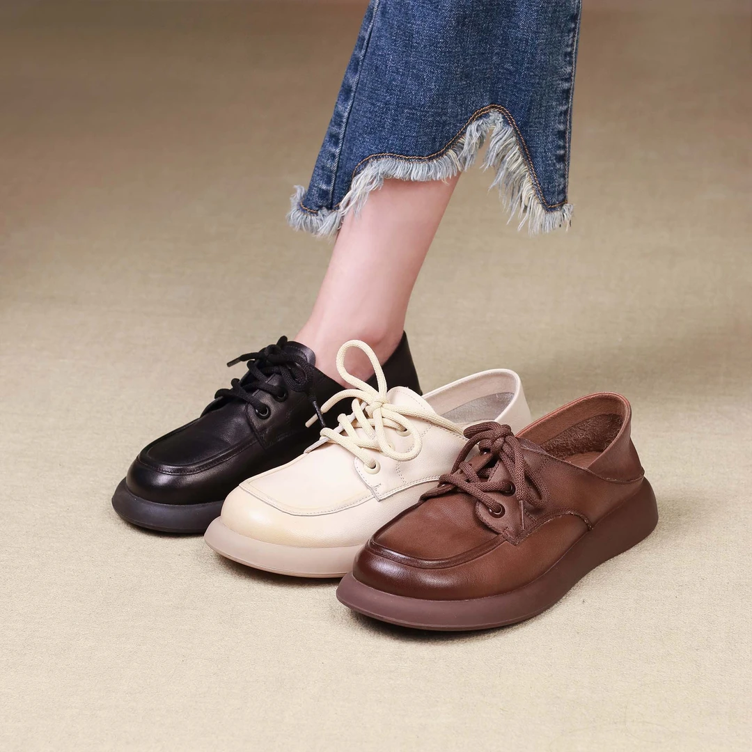 听纯9113真皮手工春秋软底厚底软面一脚蹬豆豆鞋平底皮鞋平跟女士