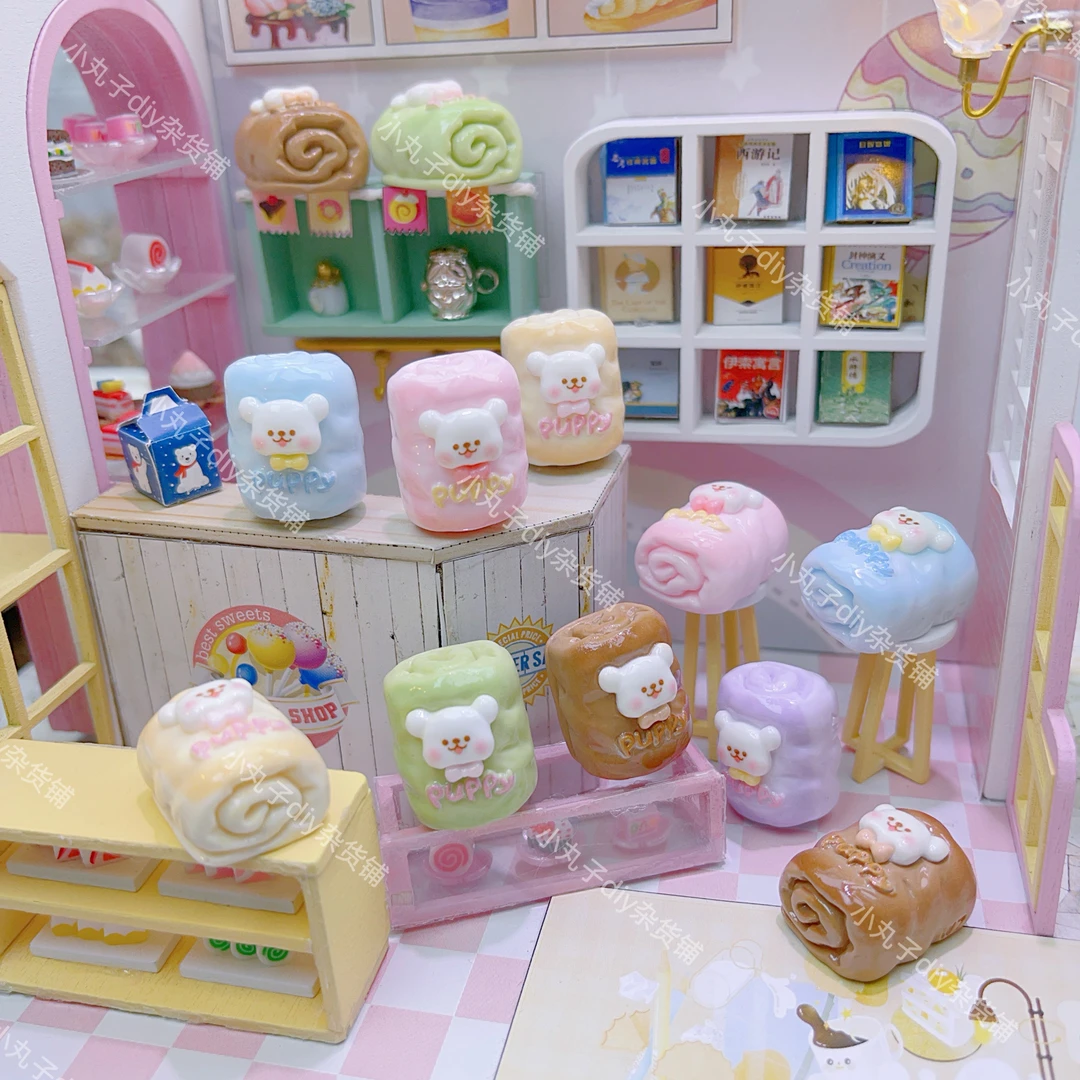 【丸子独家定制】线条小狗毛巾卷 DIY定制食玩 树脂发夹手机壳配件