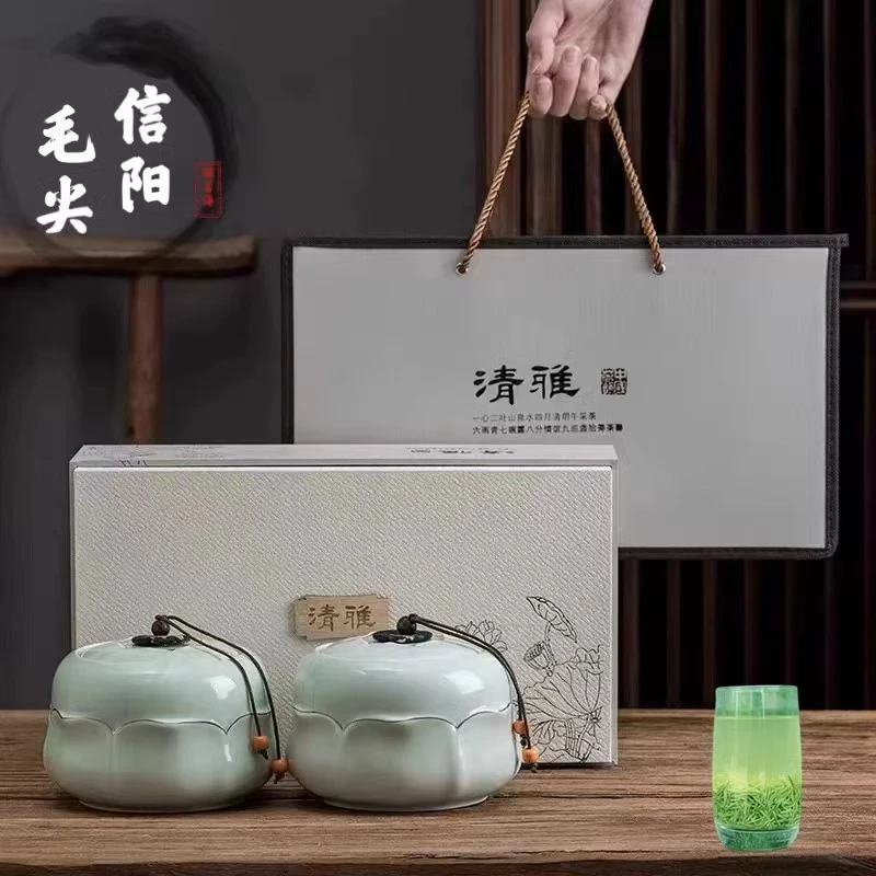 正宗信阳原产毛尖茶叶绿茶明前茶2025新茶散装浓香型陶瓷礼盒装送