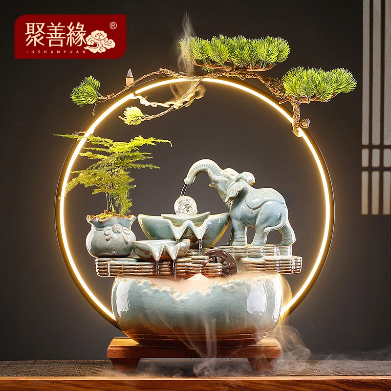 创意招财流水摆件循环水转运球玄关办公室大象装饰品公司开业礼物