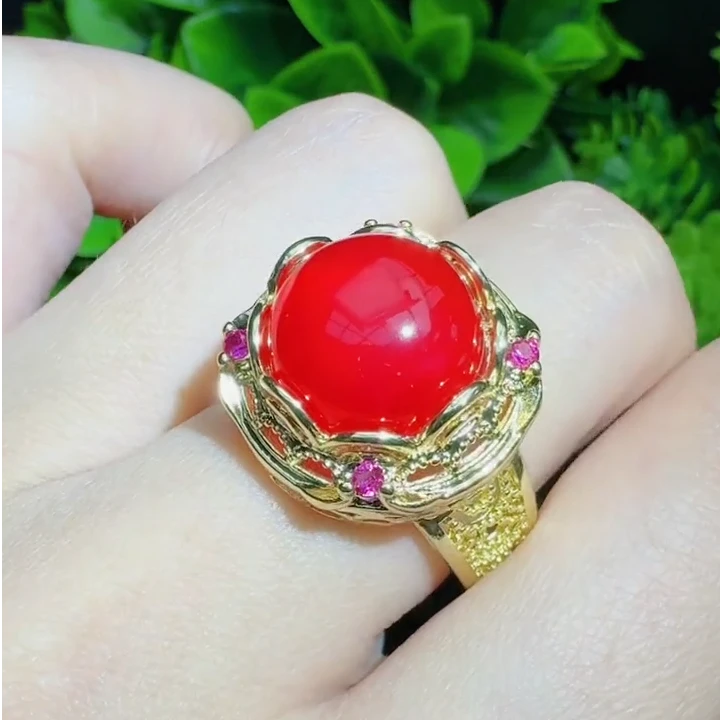 ST7224-深海红瑚阿卡红玛瑙戒指-活口-送礼佳品