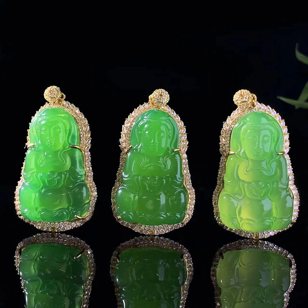 S7366【福嘟嘟珠宝】极光翠青绿玛瑙观音-配链子-多样性只发一件