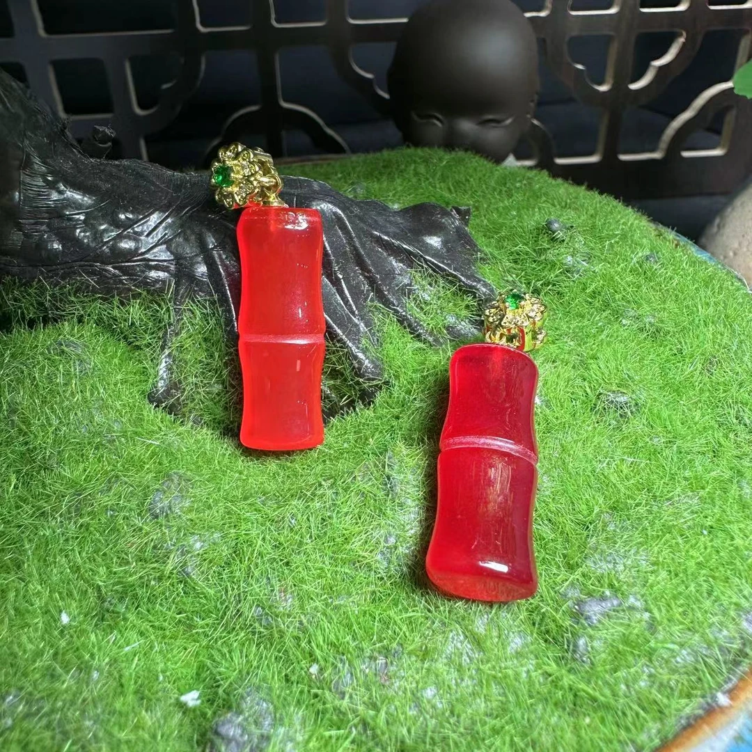 ST1638【福嘟嘟珠宝】深海红卡红竹节玛瑙吊坠-配绳-多样性发一件