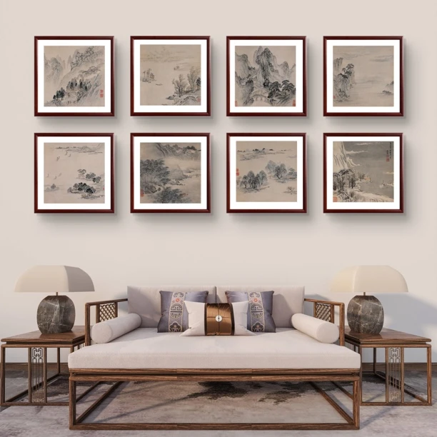 【斗方-张复·潇湘八景八开-系列】茶室客厅书房室内装饰挂画