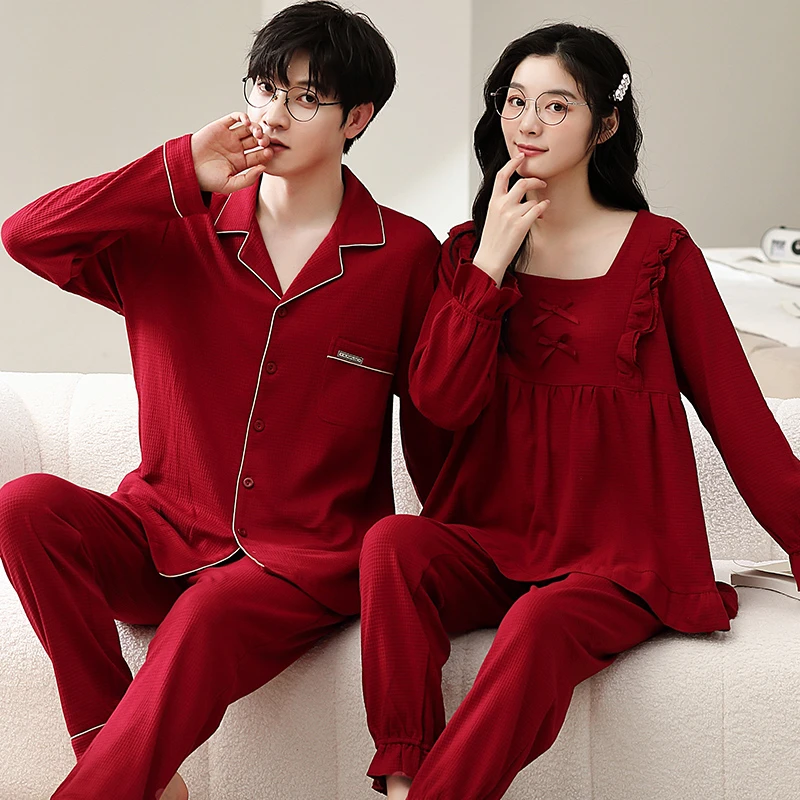结婚睡衣2025新款新婚情侣套装大红色一男一女春秋纯棉喜庆家居服