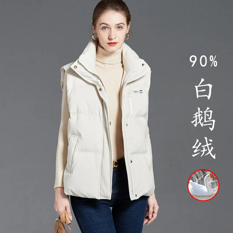 90白鹅绒宽松羽绒马甲2024冬季新款加厚男女同款立领短款鹅绒背心