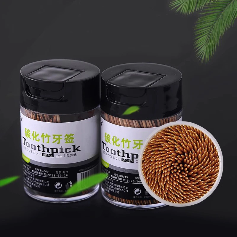 6.99发3盒 家用碳化竹牙签 一次性水果叉竹制盒装水果签 创意筒装