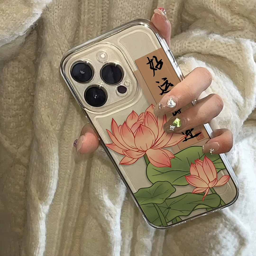 网红ins好运莲莲iPhone14pro手机壳苹果13pro透明12全包xr软x套11