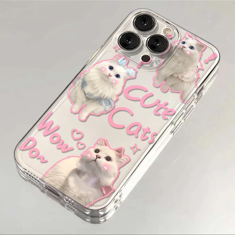 ins粉英文猫咪iPhone14promax手机壳苹果13透明12全包11软套15女