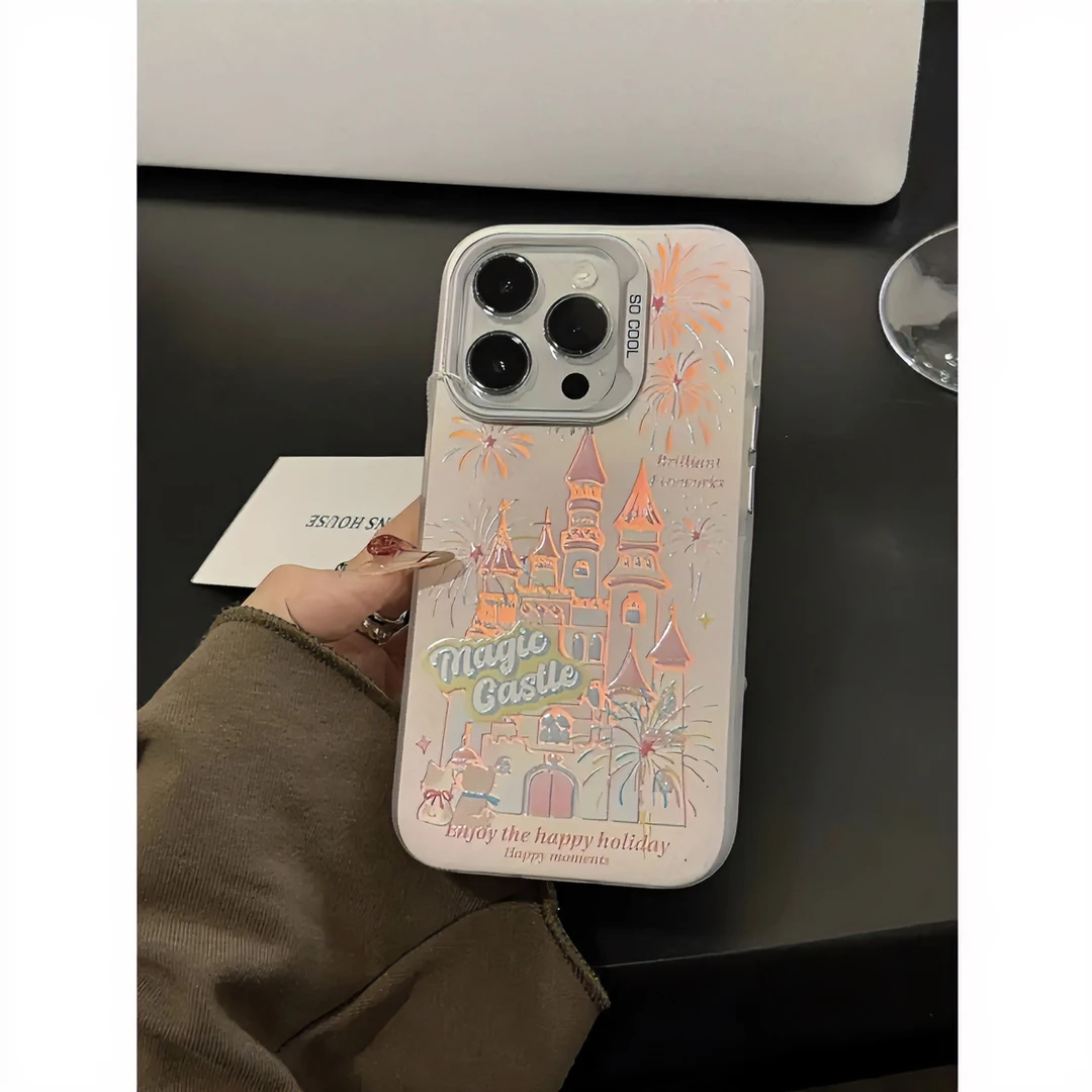 ins粉色烟花城堡适用iPhone15/14promax手机壳11苹果13pro/12软套