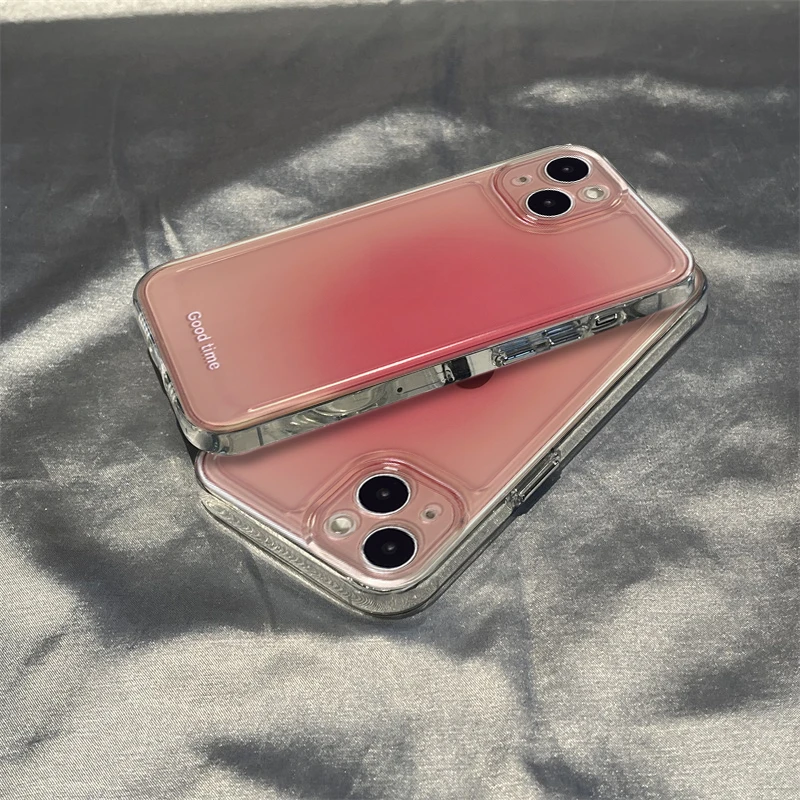 小众ins粉色晕染iPhone14promax手机壳苹果13简约12女xr软xs套11
