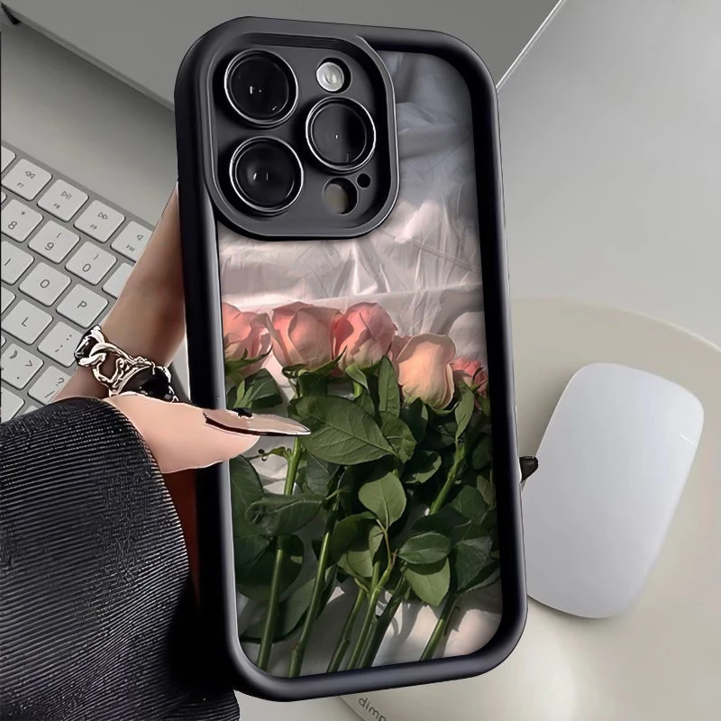 高级玫瑰花朵iphone15苹果13/14pro手机壳华为vivo小米oppo软12套