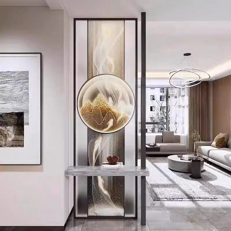 现代简约方形铁玻璃屏风隔断客厅过道入户玄关装饰卧室九鱼招财