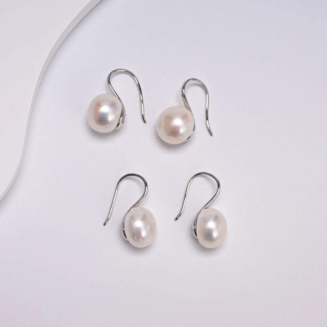 【云上叙】V0047-F-S925银淡水珍珠耳钩-10mm多样性发一件（商城）