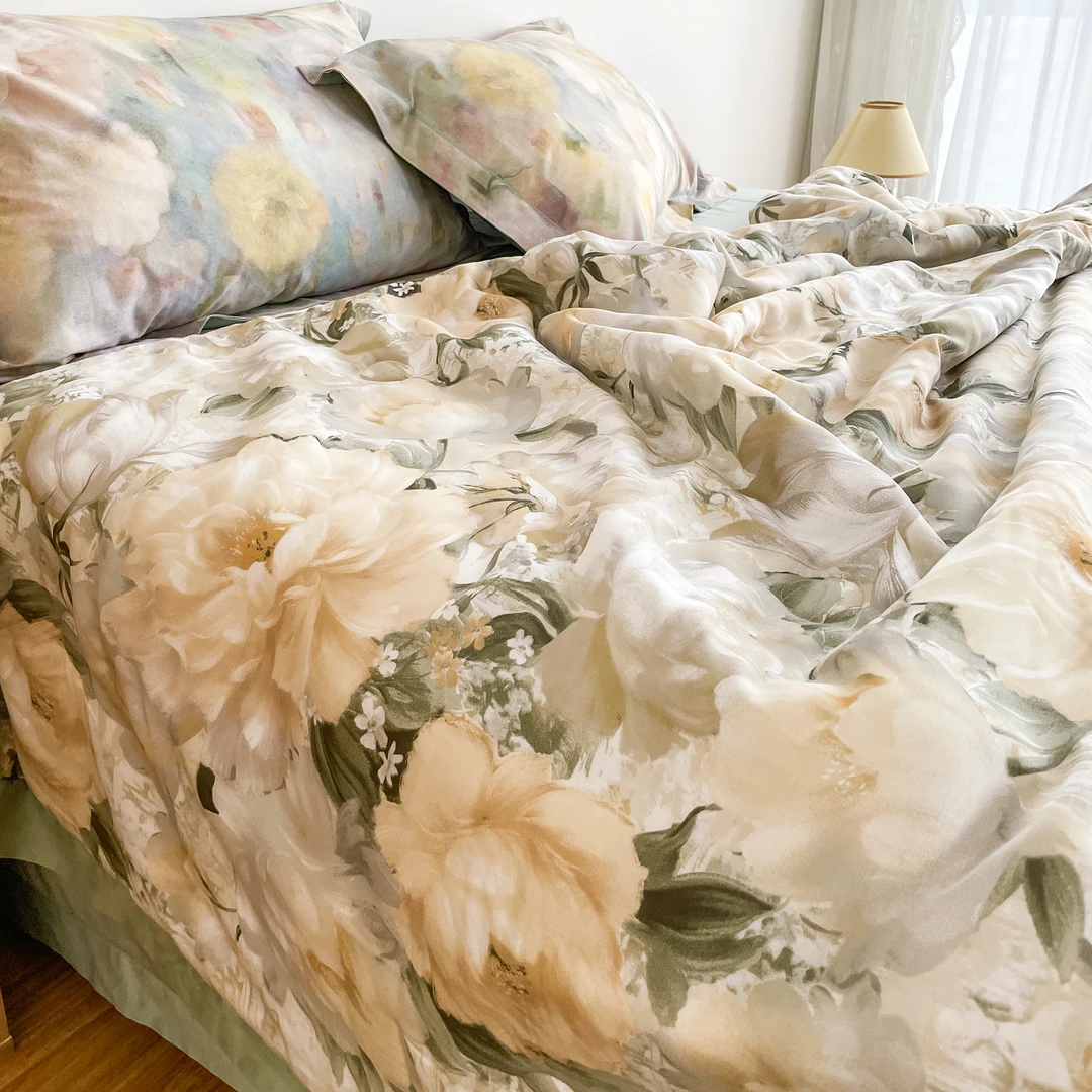 A5154 高端单人拼角60s天丝夏被 赫本温绿150*200美式轻奢机洗