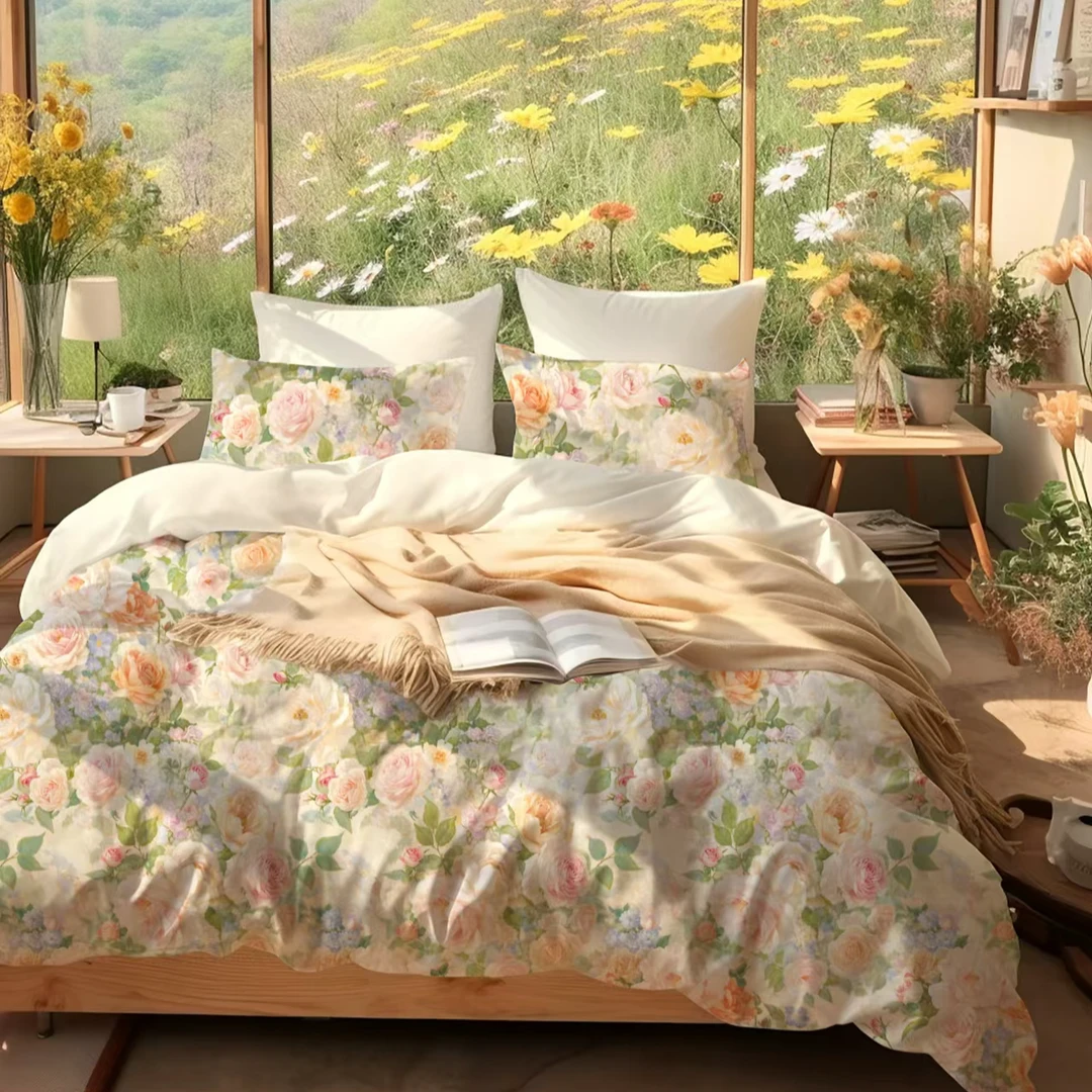 A5299 纯棉60s贡缎长绒棉双人懒人被 玫瑰故事200*230时尚轻奢
