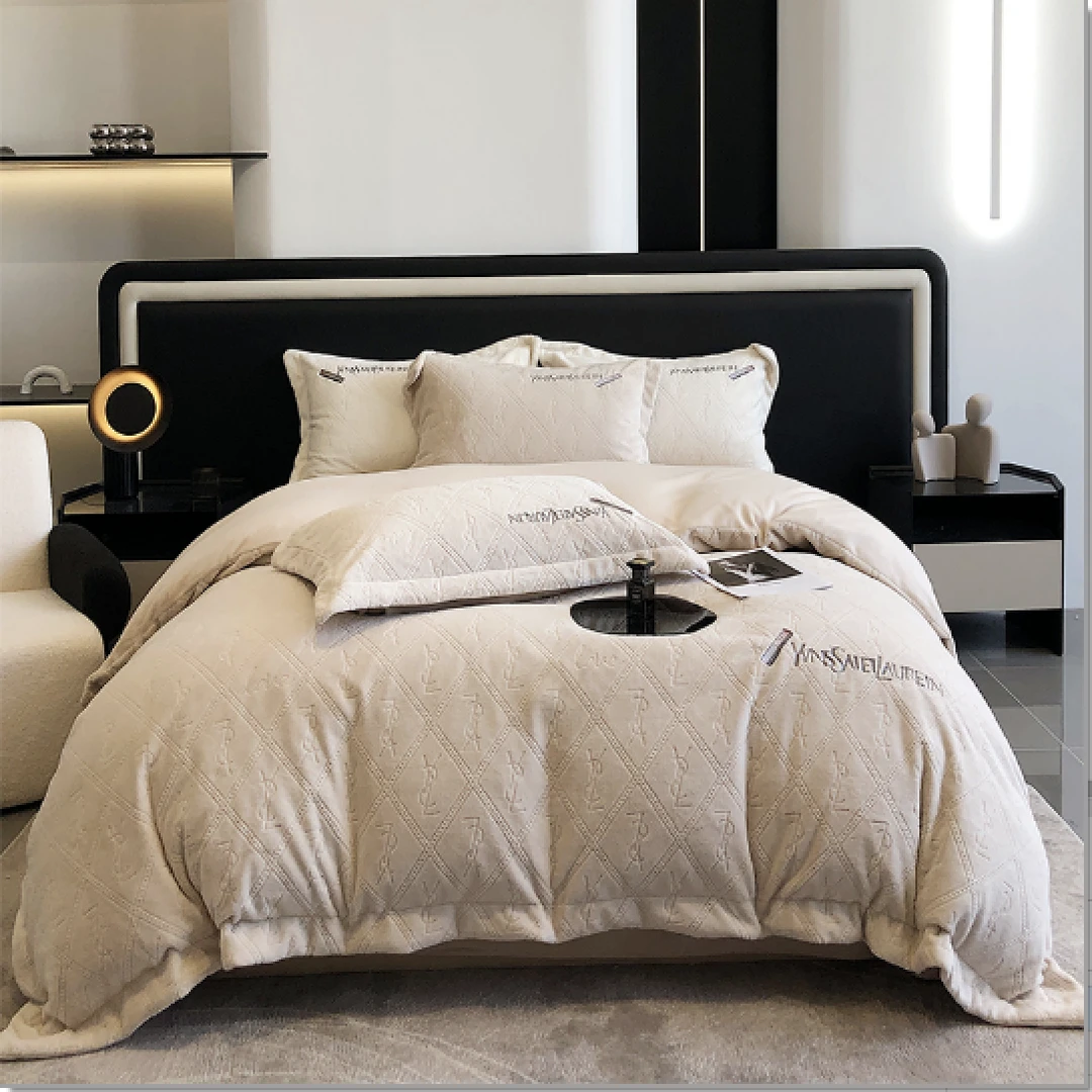 C6179云绒绣花标准四件套伊夫罗-浅米200*230轻奢高端秋冬加厚