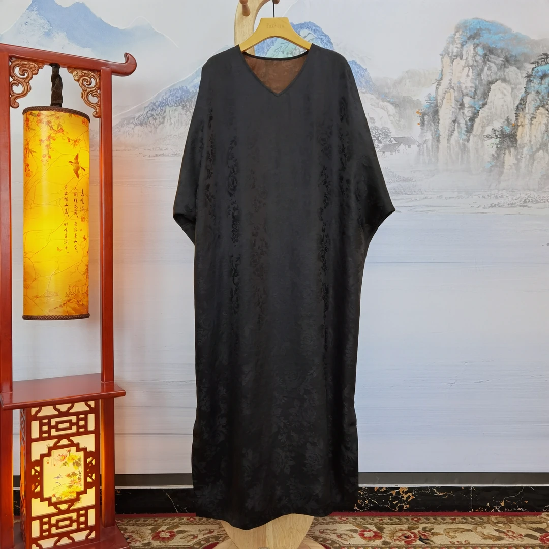 富美服装精品店高端定制气质香云纱连衣裙连接袖F7733女装国风