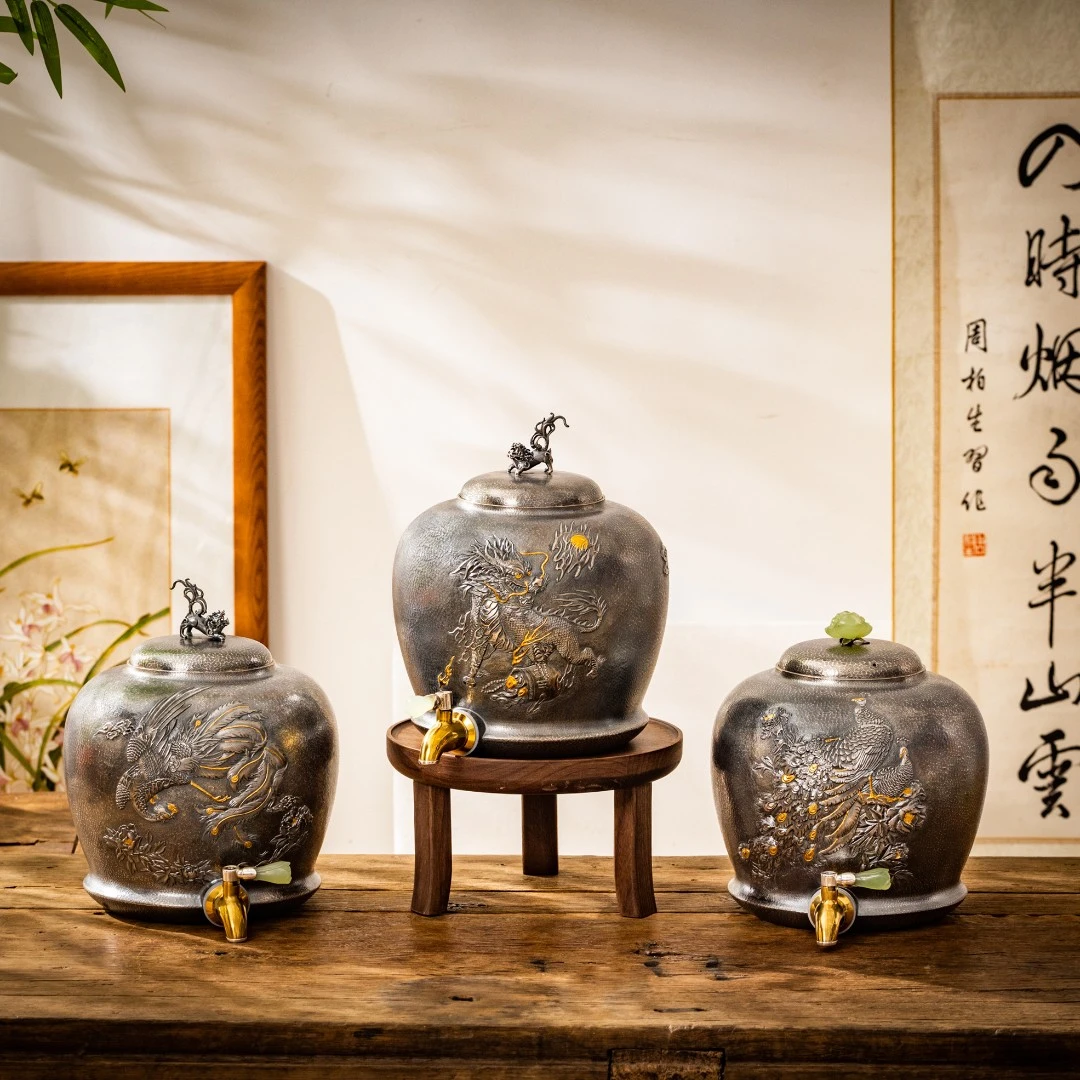 蜂鸟工坊手工艺品银水缸家用纯手工高档大号银储水缸水罐水桶