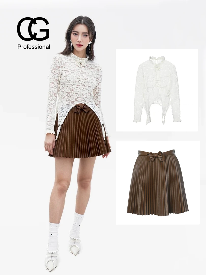 【CG-H】冬季新款设计感蕾丝不规则内搭立领蝴蝶结纯欲上衣