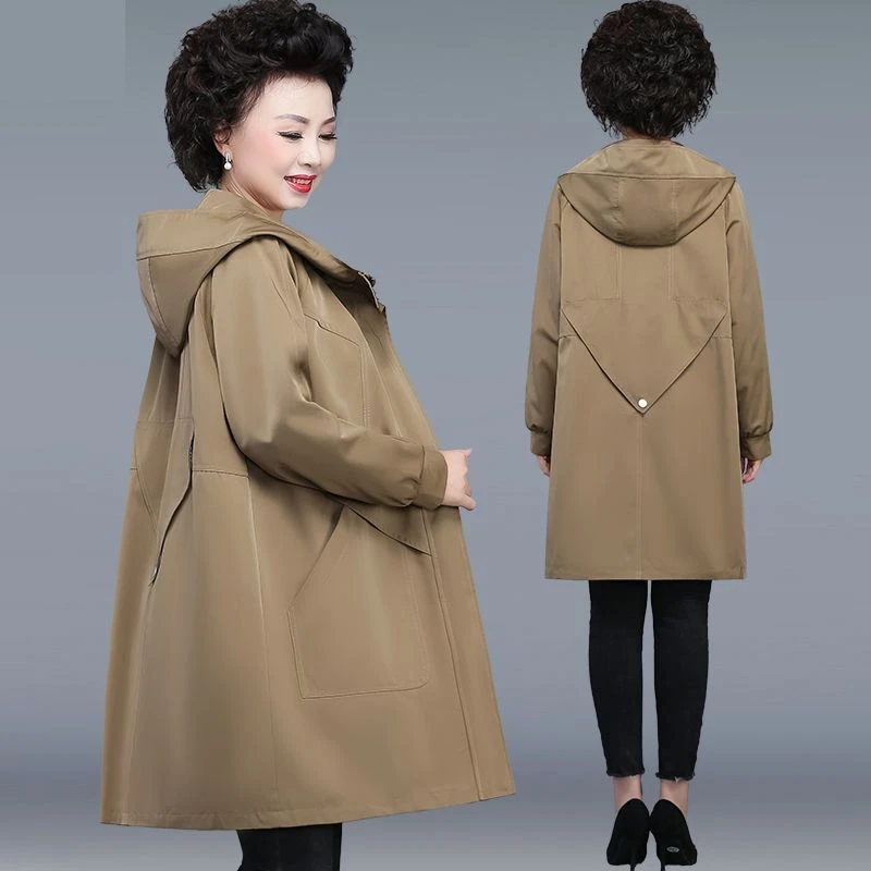 胖妈妈加肥加大码春秋装外套洋气新款中老年人风衣女中长款200斤