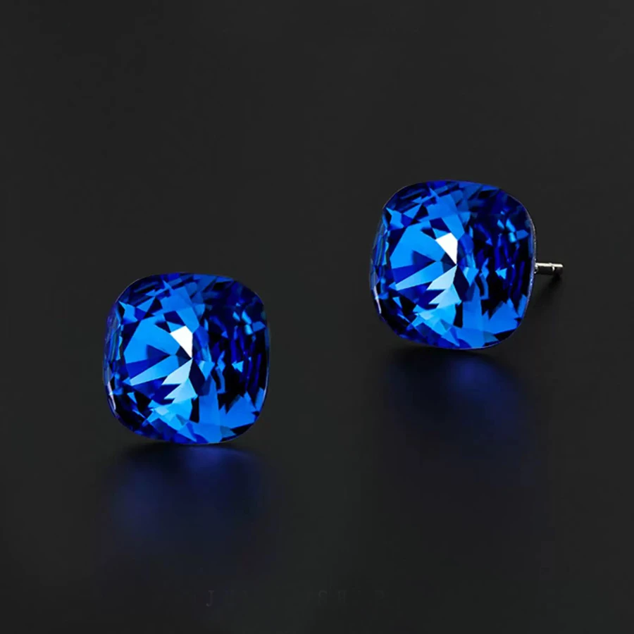 钨金莫桑石耳饰 方糖耳钉女纯银耳环个性简约小众设计感 蓝钻经典