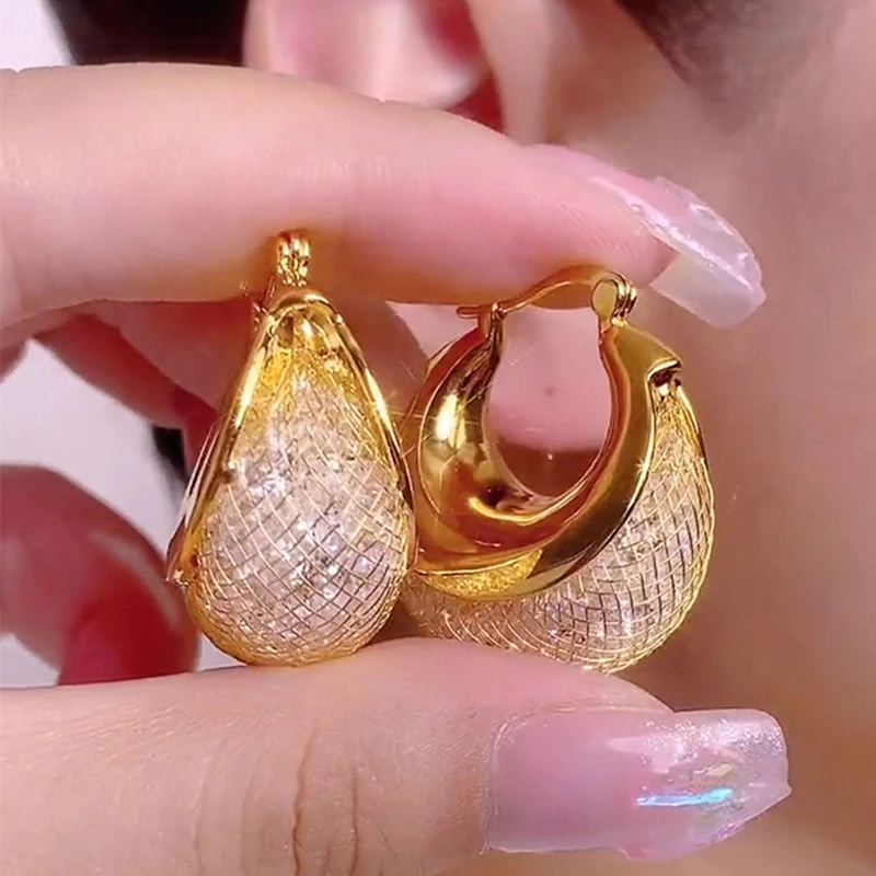 铜合金莫桑石耳饰 耳圈设计镂空水晶耳环女轻奢耳扣S2025年火爆款