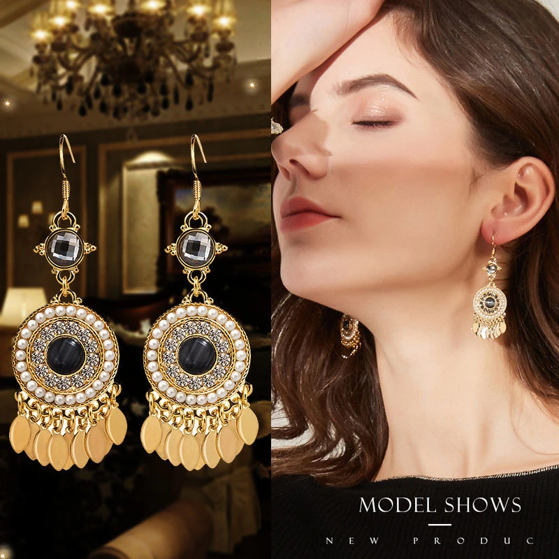 钛钢玻璃耳饰 高级耳环2025新潮复古波西米亚中古耳坠925银百搭女