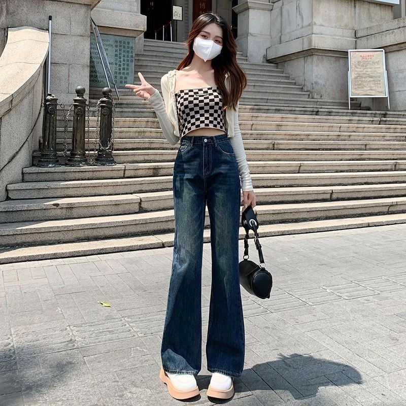 小个子复古高腰不贴腿微喇牛仔裤女秋季新款显瘦百搭喇叭拖地裤子