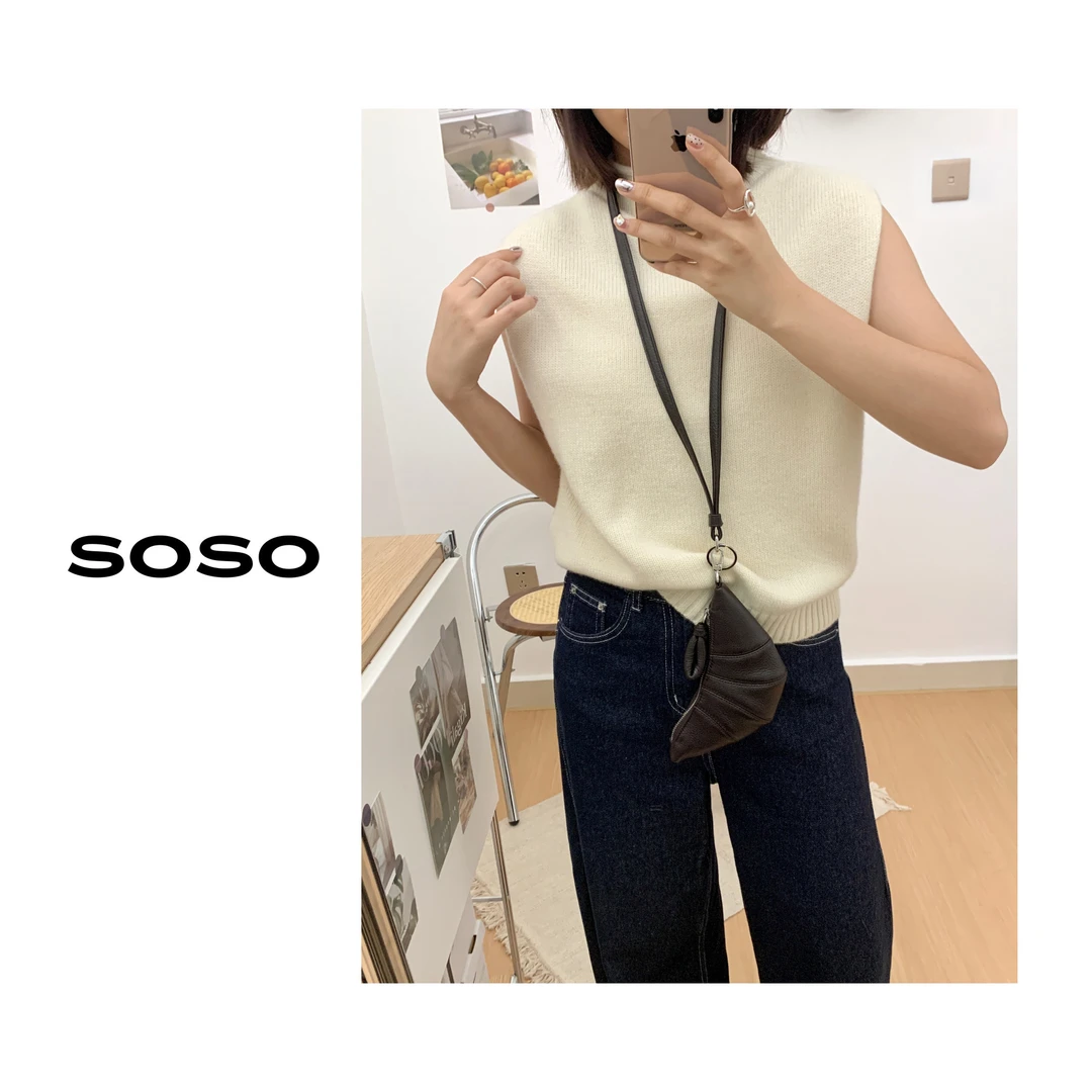 soso【无袖低领毛衣】春秋时尚高级通勤内搭休闲百搭