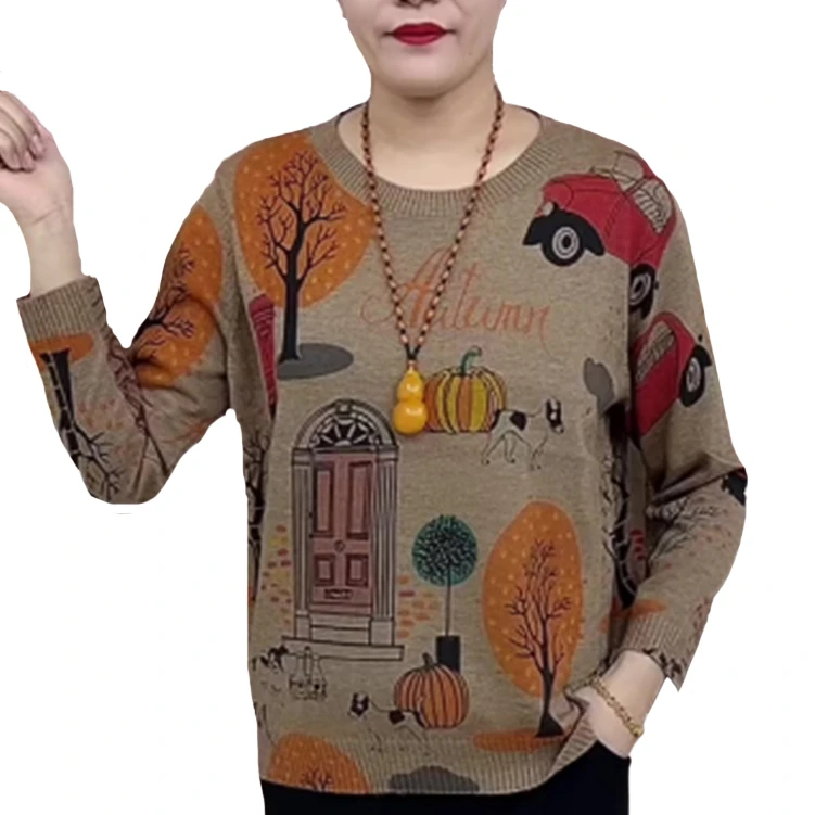 G春季新款中老年漂亮妈妈袖扣秋冬时尚舒适百搭套头打底针织衫