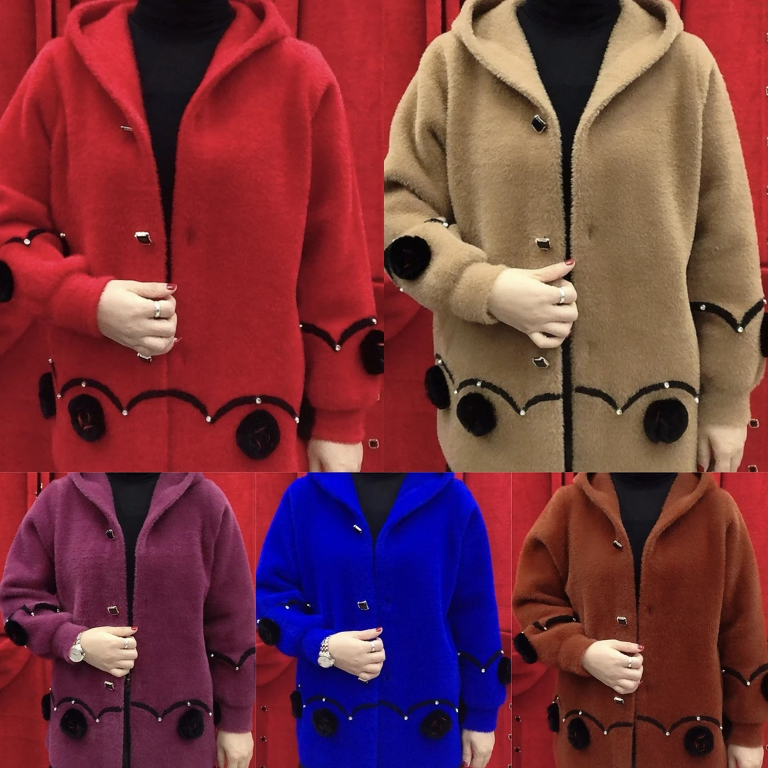 P秋冬新款仿水貂绒外套球球图案款时尚高贵洋气妈妈外套秋冬装