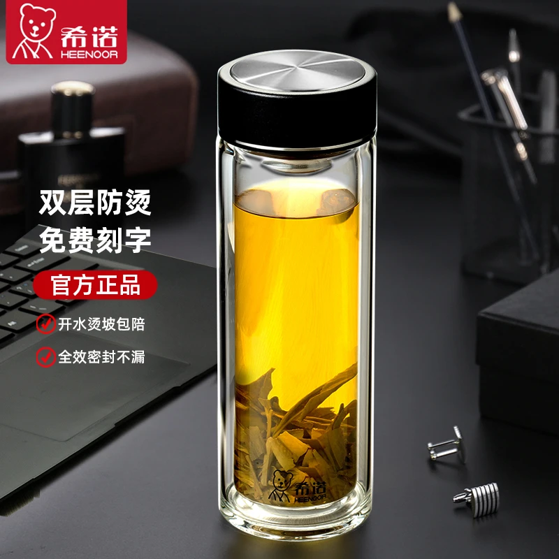 希诺双层玻璃杯隔热防烫礼盒装男女士商务泡茶杯耐高温大容量水杯