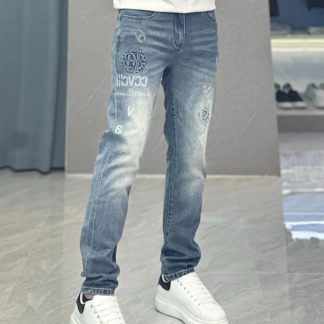 【瑞创Fashion】男士时尚百搭春夏新款潮流舒适印花弹力牛仔裤男