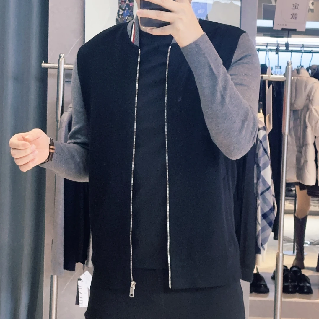 桑蚕丝羊毛拉链针织开衫男2025春秋冬撞色潮流棒球服休闲毛衣外套