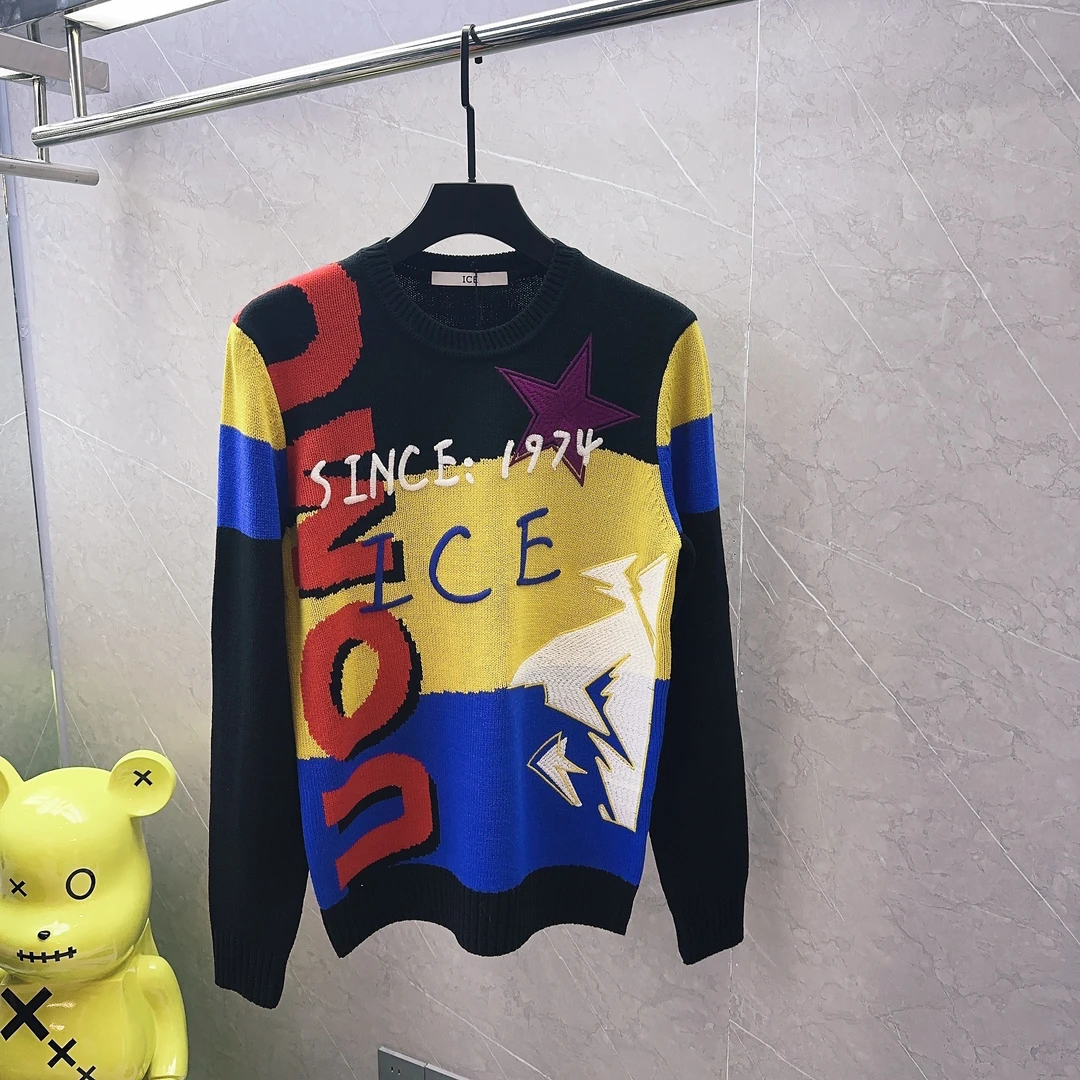 男士秋冬季圆领毛衣高品质气质精致轻奢领秋冬潮流时尚刺绣毛衫