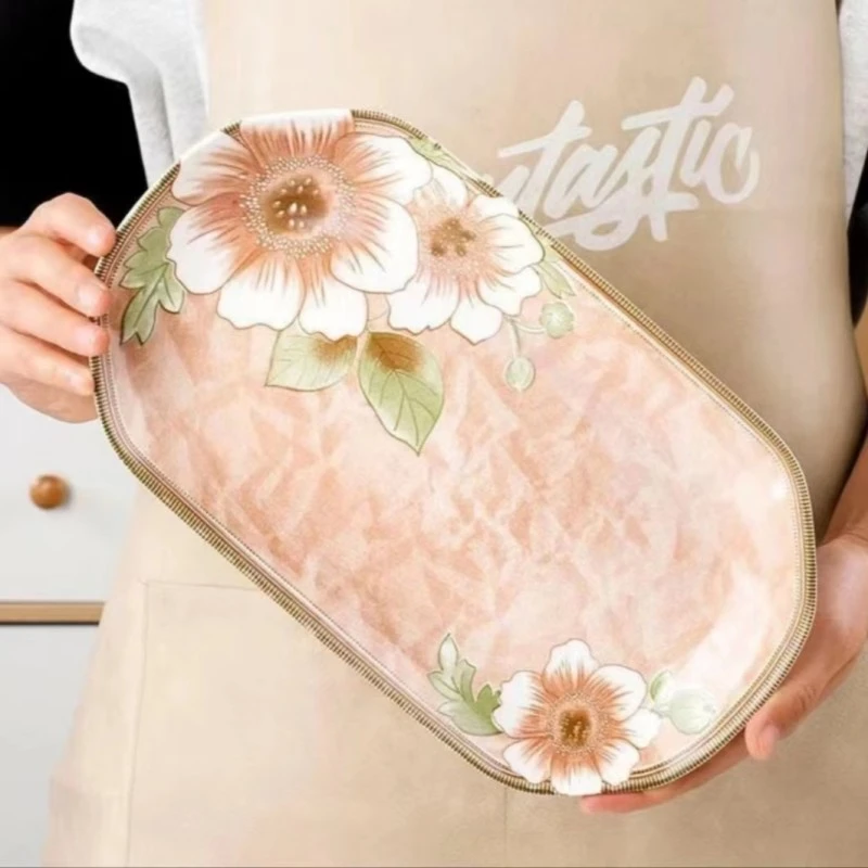 山茶花鱼盘两只装 陶瓷餐具