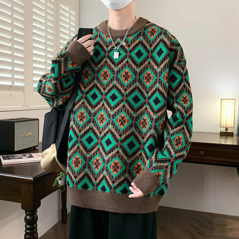 青少年秋冬季半高领高端针织衫2023年新款花色设计圆领套头毛衣