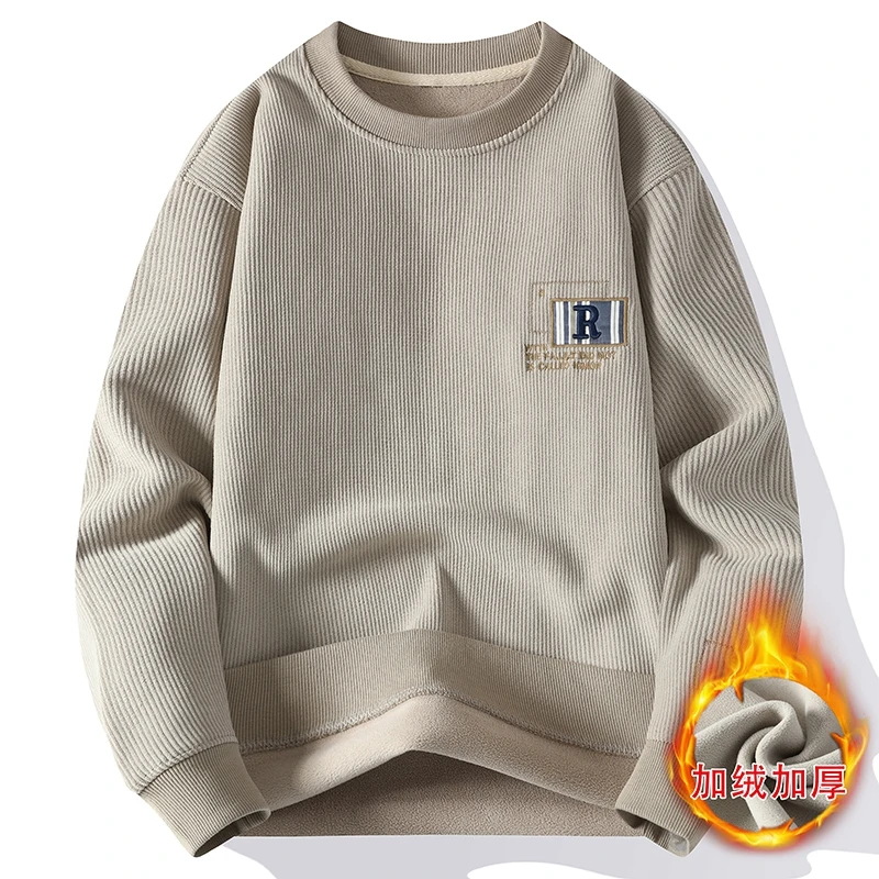 男士高品质一体绒加厚毛衣青少年2023年秋冬季爆款学生圆领帅气潮