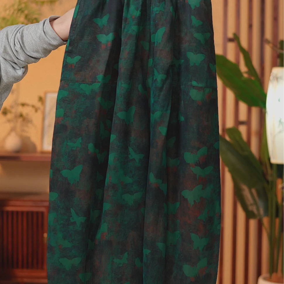 莹 新中式国风 湖丝 重缎 庄周梦蝶 休闲 花苞裤 337924 L