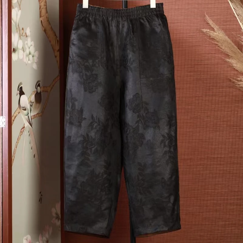 凌 新中式国风复古百搭宽松休闲小脚裤女171224油缎织花 92 L21