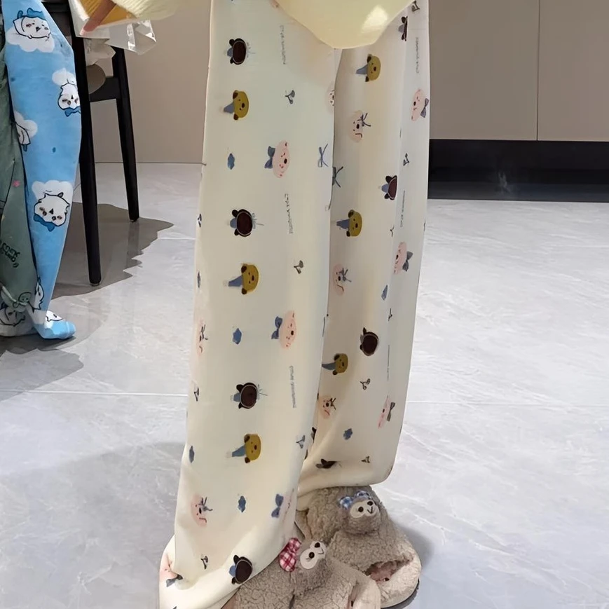 法兰绒卡通睡裤女秋冬季家居裤可爱简约舒适保暖加绒加厚睡裤外穿