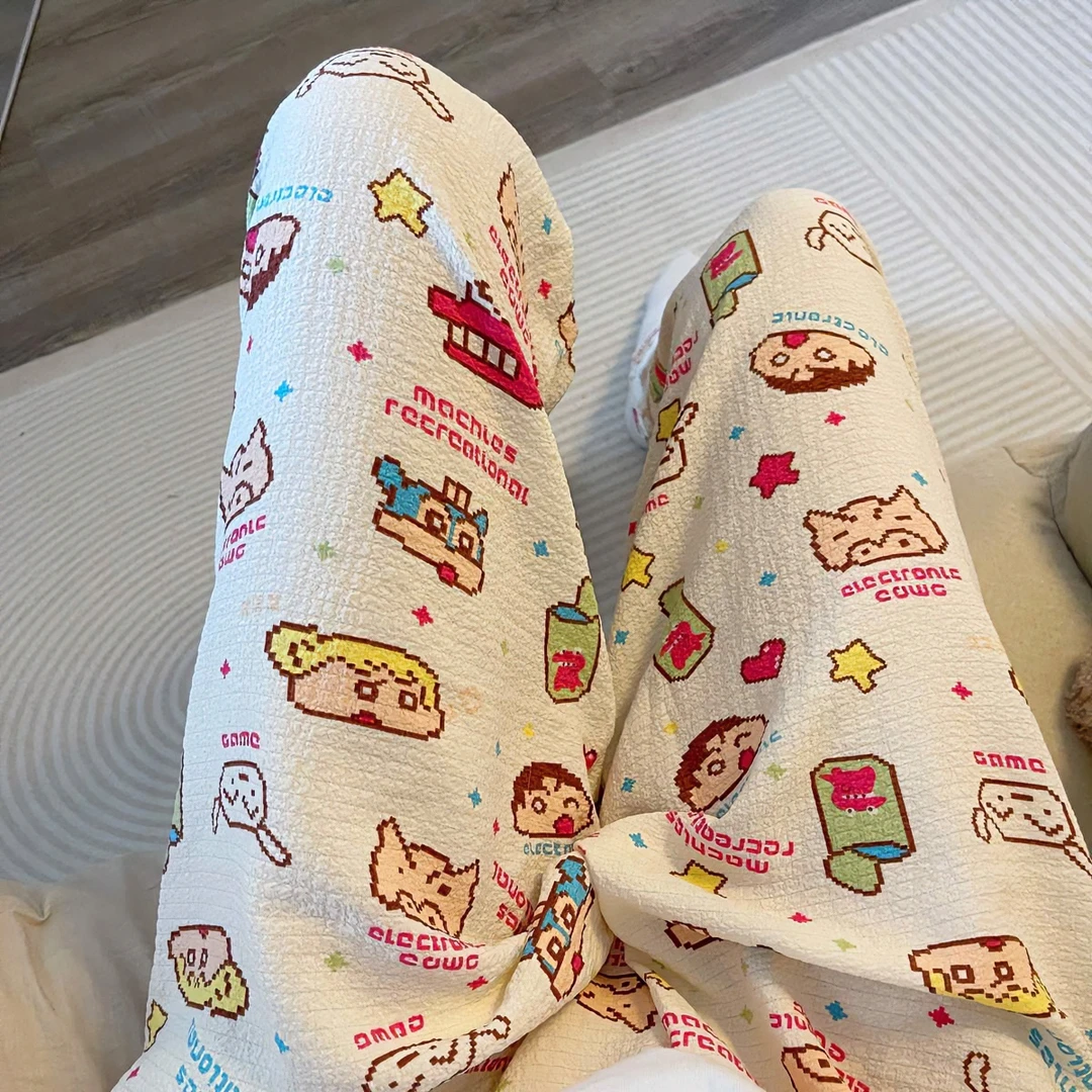 蜡笔小新家居裤女春秋季宽松休闲懒人裤阔腿裤睡裤子直筒遛弯裤