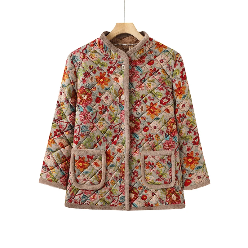 120-240斤特大码胖妈妈立领气质中老年上衣提花复古保暖马甲棉衣