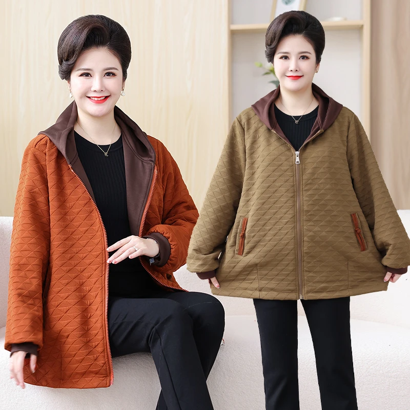 100斤-270斤特大码妈妈装秋新款连帽外套中老年宽松加厚夹克显瘦